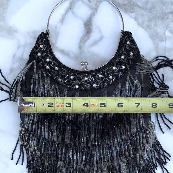 Vintage Black and Silver Beaded Evening Bag - Picture 7 of 10